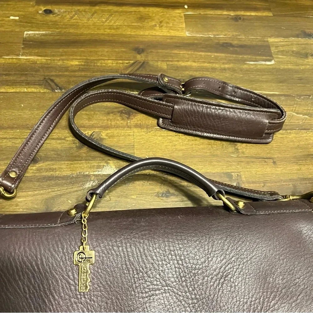 Jack Georges Brown Leather Turn Lock Briefcase Shoulder Bag Messenger